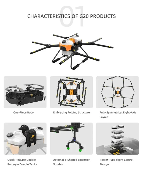⁦EFT G20 V2.0 22L 22KG 20L رف الطائرة بدون طيار للرش الزراعي 8 محاور مع خزان مياه مزدوج 10L رف قابل للطي⁩ - الصورة ⁦4⁩